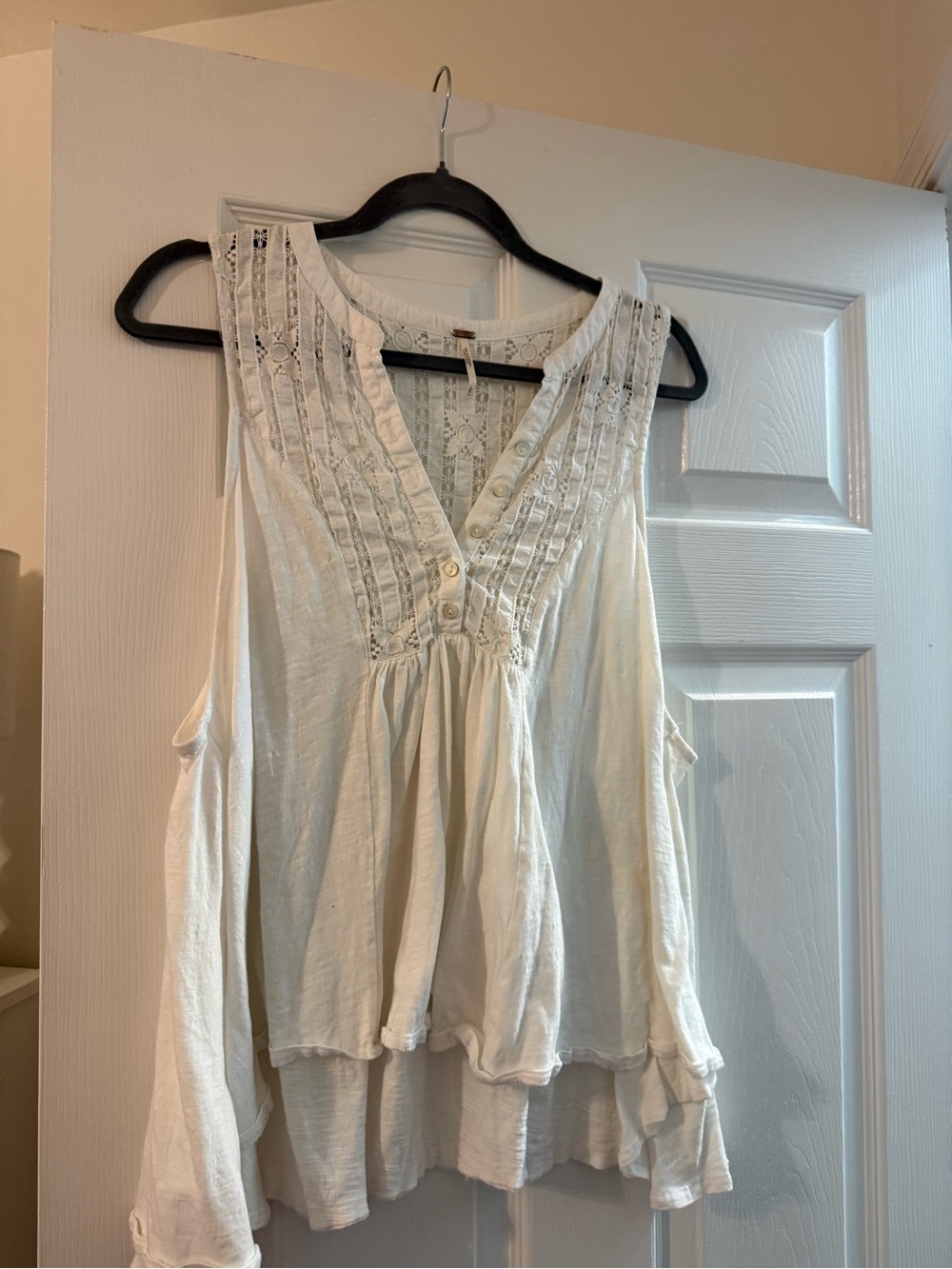 Free People Cream/White Lace-Trim Sleeveless Peasant Tank